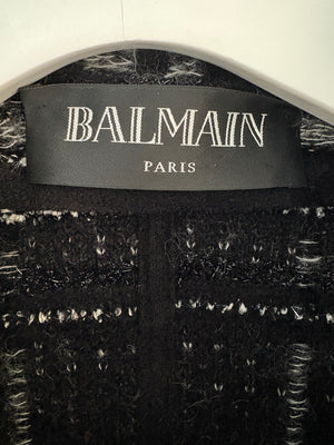 Balmain Black and Grey Checked Tweed Blazer with Gold Buttons Size FR 40 (UK 12)