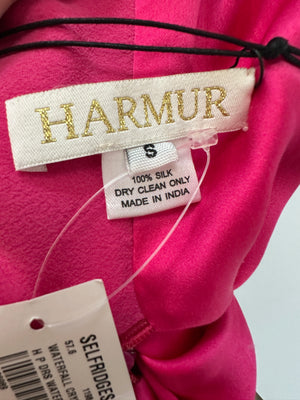 Harmur Silk Fuchsia Maxi Dress with Crystal Neck Detail Size S (UK 8)