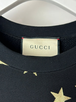 Gucci Black Sweatshirt with Gold Star Print GG Logo Size S (UK 8)