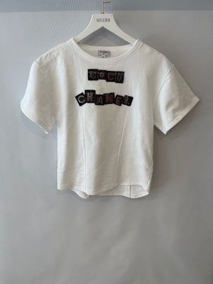 Chanel White T-Shirt with Embellished Coco Chanel Logo Size FR 36 (UK 8)