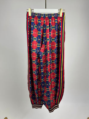 Gucci Red and Blue Silk GG & Floral Jacquard Trousers Size XXS (UK 4)