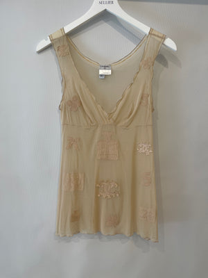Chanel 03P Beige Lingerie Top with CC Logo and Perfume Embroideries Size FR 36 (UK 8)