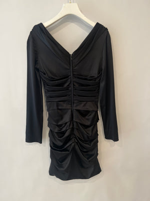 Dolce & Gabbana Black Silk Draped Long Sleeved Mini Dress Size IT 42 (UK 10)