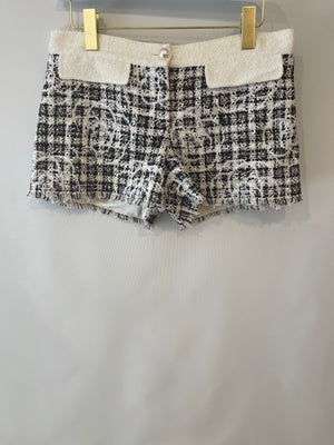 Chanel White and Black Tweed Shorts with Camellia and Pearl CC Logo Button Size FR 38 (UK 10)