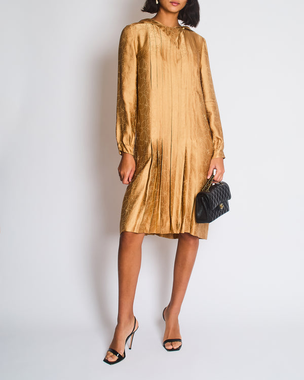 Chanel 01/P Gold Camellia CC Logo Silk Dress with Hood Detail Size FR 40 (UK 12)