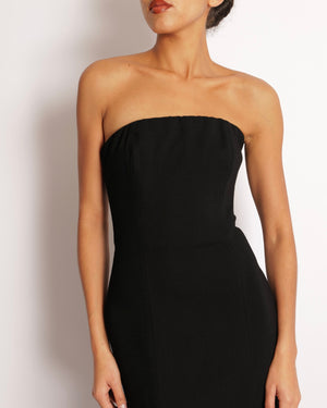 Valentino Black Wool Bandeau Maxi Dress with Pleated Details Size IT 40 (UK 8)