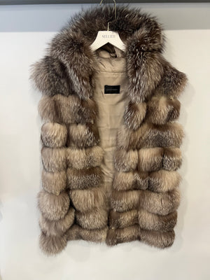 Erreemme Grey Silver Fox Fur Sleeveless Hooded Jacket One Size