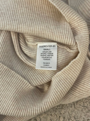 One Grey Day Beige Ribbed Long Sleeve Midi Dress Size S (UK 8)