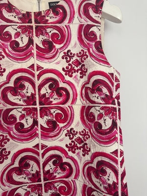 Dolce & Gabbana White and Pink Maiolica Sleeveless Mini Dress Size IT 38 (UK 6)