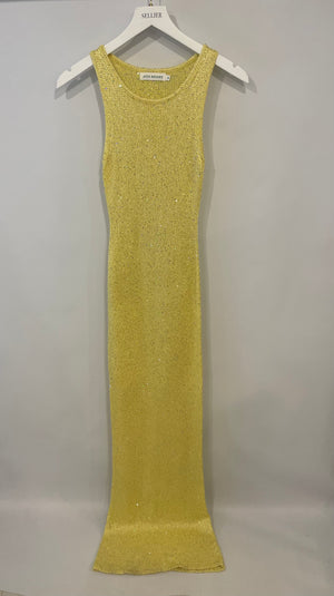 Asta Resort Yellow Sequin Embellished Knit Natalia Maxi Dress Size XS (UK 6) RRP £298