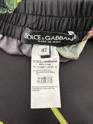 Dolce & Gabbana Black Floral Print Silk Trousers Size IT 42 (UK 12)