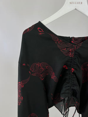 Christopher Esber Black and Red Silk Long Sleeve Top with Tie and Maxi Skirt Set Size UK 10