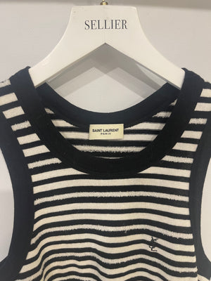 Saint Laurent Black and White Striped Sleeveless Cassandre Tank Top with Logo Detail Size XS (UK 6) RRP £445