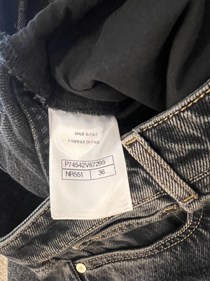 Chanel Dark Grey Boot-Cut Jeans with Crystal Logo Detail and Champagne Gold CC Logo Button Size FR 36 (UK 8)