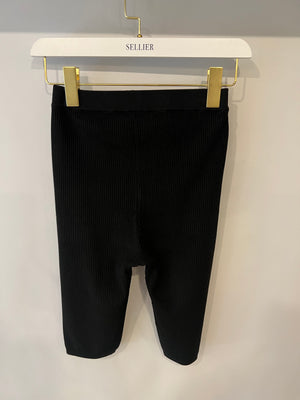 Saint Laurent Black Ribbed Biker Leggings with Gold YSL Logo Detail Size FR 38 (UK 10)