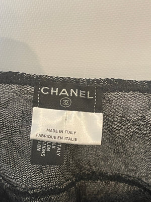 Chanel 05A Black Lace and Silk Grey Caraco Lingerie Ruffle Top with Black CC Logo Detail Size FR 38 (UK 10)