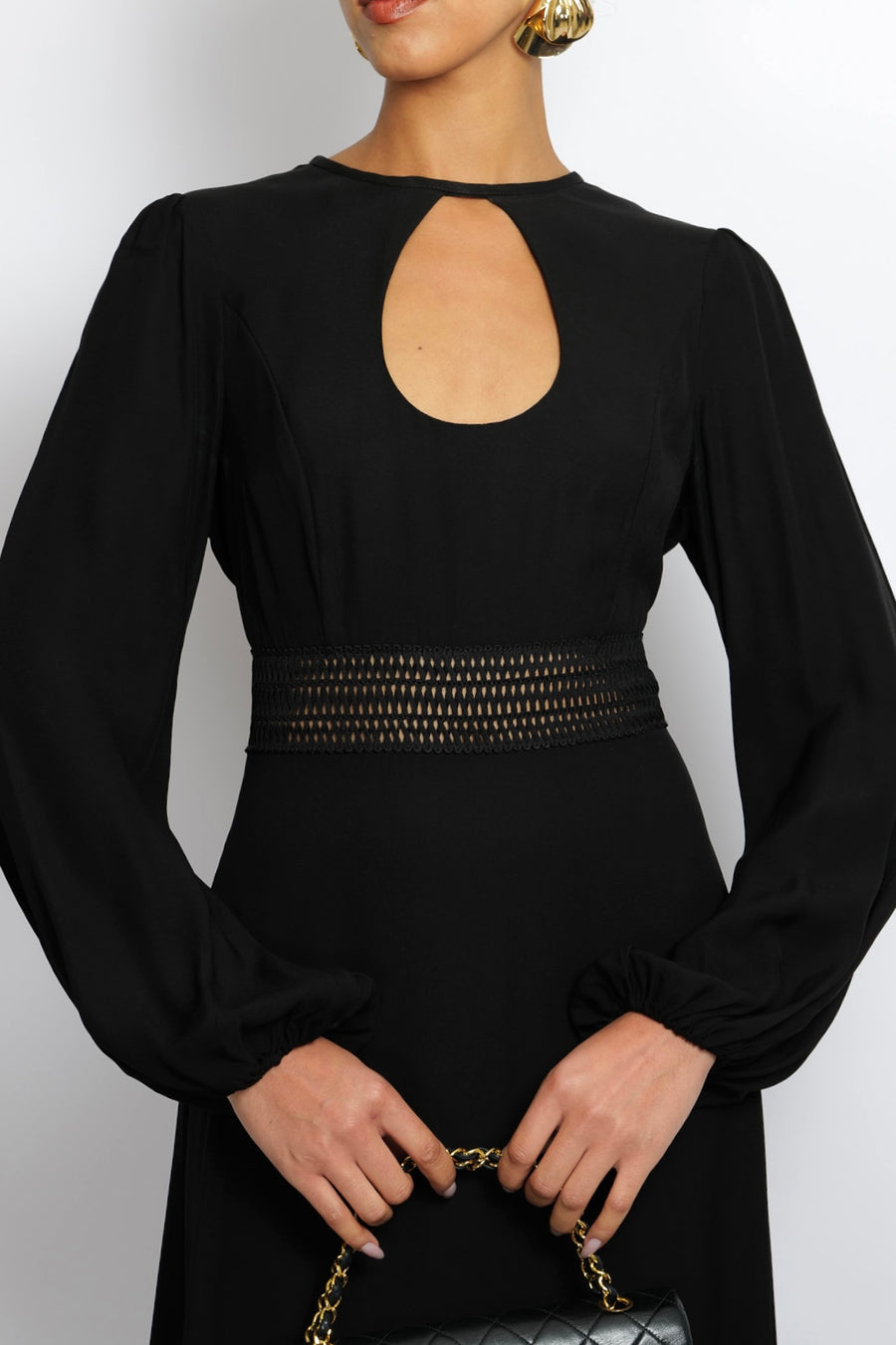 Zimmermann Black Long-Sleeved Maxi Dress with Front Cut-Out and Net Waistband Detail Size 2 (UK 12)