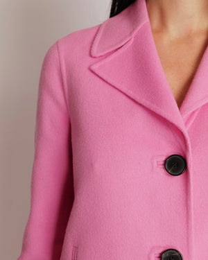 Valentino Pink Wool Coat with Black Buttons and Back Belt Detail Size IT 38 (UK 6)