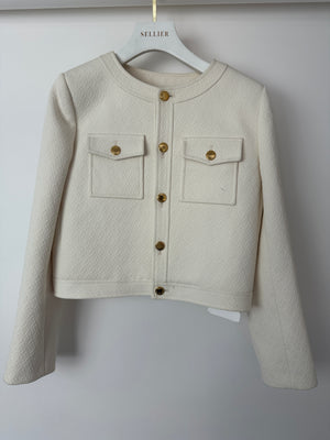 Celine Ivory Cream Cropped Jacket with Gold Buttons and Double Pockets Size 36 (UK 8) RRP £3200