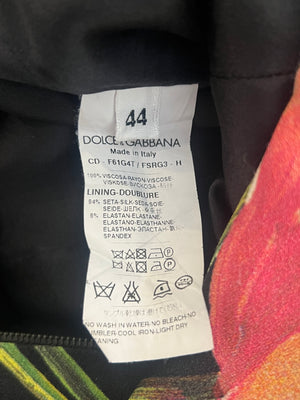 Dolce & Gabbana Black Long-Sleeved Midi Dress with Pink Floral Prints Size IT 44 (UK 12)