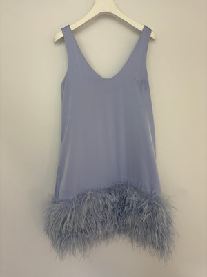 Nadine Merabi Lilac Satin Sleeveless Mini Dress With Feather Hem Detail Size Small (UK 8)