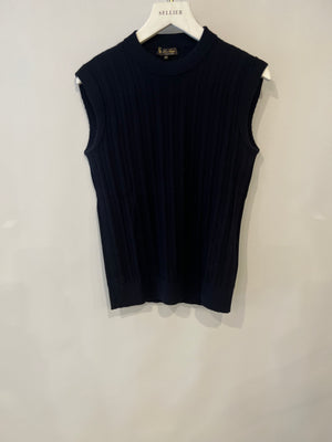 Loro Piana Navy Cashmere Ribbed Sleeveless Top Size IT 40 (UK 8)