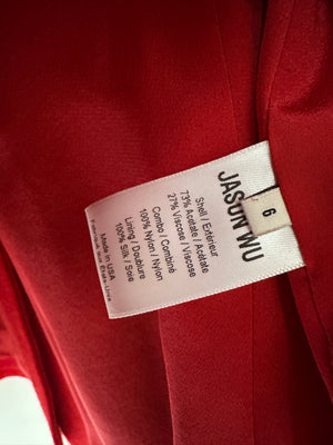 Jason Wu Collection Red Double-Breasted Felt Blazer with Raw Hem Details Size US 6 (UK 8) RRP $3595