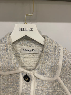 Christian Dior Light Blue Tweed Macrocannage Short-sleeved Jacket with CD Logo Buttons Size FR 34 (UK 6) RRP £2,300