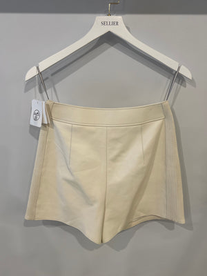 Hermès Cream Leather Shorts with Ribbed Sides and Silver Zip Detail Size FR 38 (UK 10)