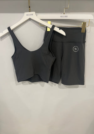 Sporty and Rich Grey Top and Biker Shorts Set with White Printed Logo Detail Size S (UK 8) RRP £160