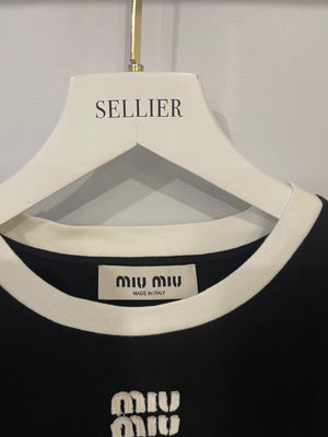 Miu Miu Black Cotton Jersey T-Shirt with Embroidered Logo Size M (UK 10) RRP £590