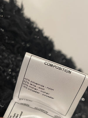 Chanel 16A Black Wool Textured Cape Jacket with Ribbon and CC Logo Detail Size FR 38/40 (UK 10/12)