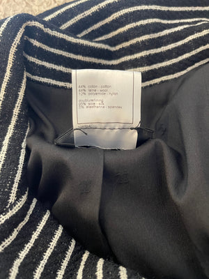 Chanel 01C White and Black Striped Jacket with White Camelia Detail Size FR 38 (UK 10)