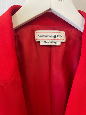 Alexander McQueen Red Blazer Jacket and Matching Trousers Set with Red Button Details Size IT 42/44 (UK 10/12)
