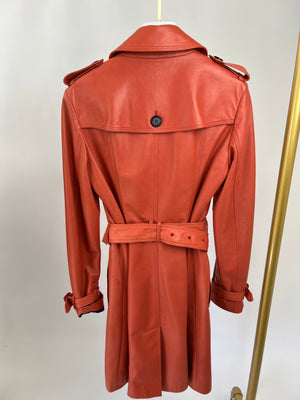 Burberry Coral Leather Belted Trench Coat Size UK 10