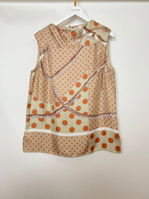 Hermès Beige, Cream Silk 'Clic Clac à Pois' Print Pyjama Top & Trouser Set Size FR 38 (UK 10)