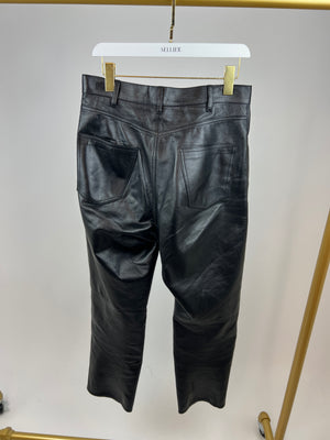 Céline Black Leather Kitty Trousers with Gold Button Detail W29 (UK 10) RRP £2250