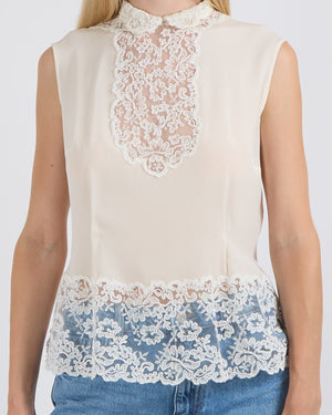Ermanno Scervino White Silk Shirt Top with Lace Details Size IT 40 (UK 8)