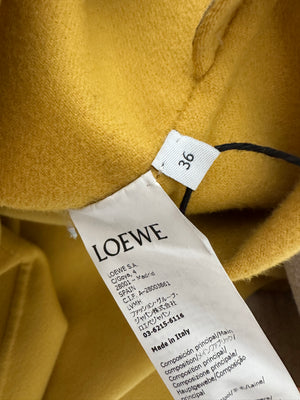Loewe Beige and Yellow Wool Long Sleeve Coat with Silver Anagram Logo Button Size FR 34 (UK 6)