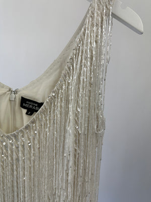 Nadine Merabi White Sadie Fringe Sequins Sleeveless Top Size S (UK 6)