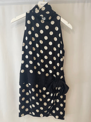 Valentino Black and White High-Neck Silk Polka Dot Dress with Bow Detail Size UK 8
