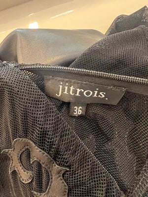 Jitrois Black Leather and Mesh Mini Dress with Crystal Embellished Suede Appliques Size FR 36 (UK 8)
