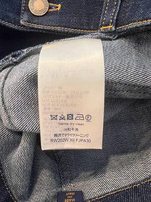 Louis Vuitton Blue Indigo Denim Shorts with Brown Leather LV Monogram Pocket Detail Size FR 38 (UK 10)