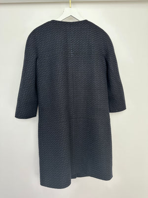 Chanel Black and Navy Tweed 3/4 Sleeve Dress with Pockets and Gunmetal Lion Button Details FR 36 (UK 8)