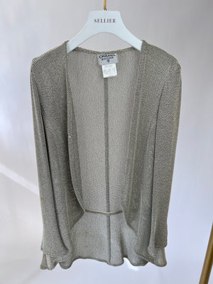 Chanel Grey Knit Cardigan & Dress Set with Silver CC Logo Button Detail on Sleeve FR 36 (UK 8)