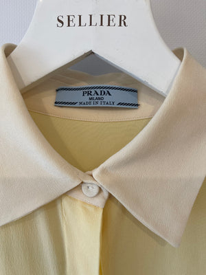 Prada Pastel Yellow Silk Long-Sleeve Shirt Size IT 38 (UK 6) RRP £950