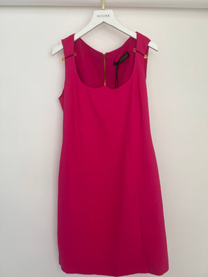 Versace Hot Pink Sleeveless Mini Dress with Gold Safety Pins Detail Size IT 42 (UK 10)