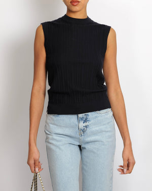 Loro Piana Navy Cashmere Ribbed Sleeveless Top Size IT 40 (UK 8)