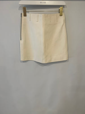 Saint Laurent White Lambskin Leather Mini Skirt with Silver Zipper Detail Size FR 38 (UK 10)