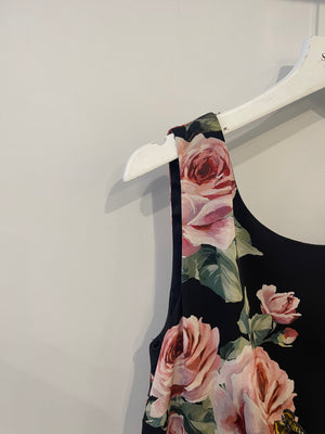 Dolce & Gabbana Black and Pink Silk Floral Printed Layered Midi Dress Size IT 42 (UK 10)